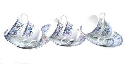 

Bharat Blue Flower Bone China(Multicolor, Pack of 12)
