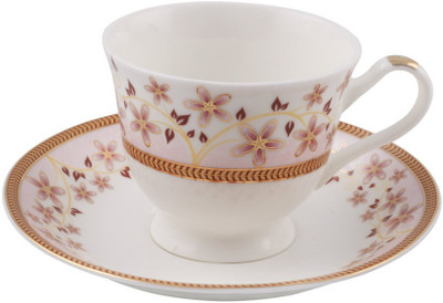 BP Bharat 24 K Gold Bone China(Gold, Pink, Pack of 12)