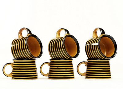 

Cultural Concepts Black & Golden Stripped Bournvita Tea Cup Ceramic(Black, Yellow, Pack of 6)
