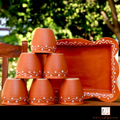 

Unravel India Unravel India Earthen Ceramic Kulhad with Ceramic Tray(Set of 6) Ceramic(Brown)