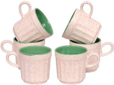 

Elite Handicrafts Set Of 6 Ceramic Tea Cups In White N Olive Green Ceramic(White, Green, Pack of 6)