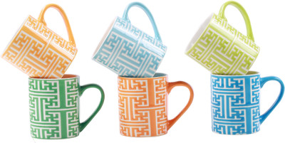 

Goldleaff Embossed Coffee Mugs Porcelain(Multicolor, Pack of 6)