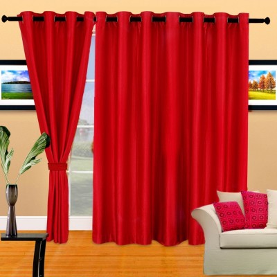 Cortina 270 cm (9 ft) Polyester Room Darkening Long Door Curtain (Pack Of 2)(Solid, Red)