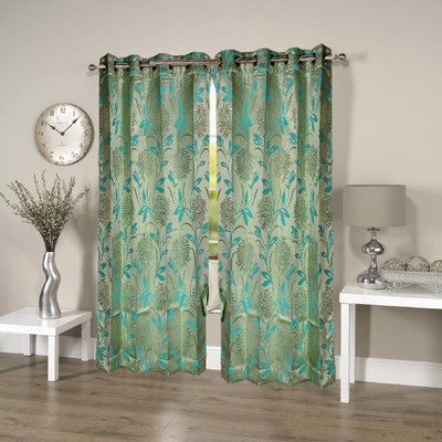 54% OFF on Threadmix Polycotton Window Curtain 152 cm (4.9ft) Single Curtain(Floral Blue)
