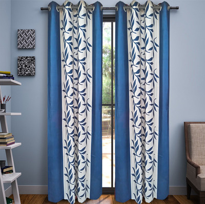 

Panipat Textile Hub 213 cm (7 ft) Polyester Door Curtain (Pack Of 2)(Floral, AQUA BLUE)