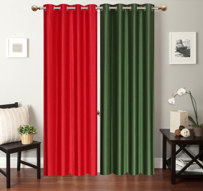 Furnishing Zone 152 cm (5 ft) Polyester Window Curtain (Pack Of 2)(Plain, Red, Green), Green;red