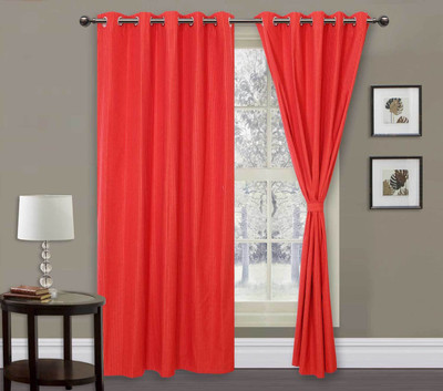 

Elan 150 cm (5 ft) Cotton Window Curtain Single Curtain(Striped, Red)
