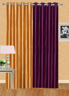 Ville Style 275 cm (9 ft) Polyester Long Door Curtain (Pack Of 2)(Solid, Gold, Purple)