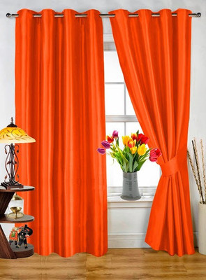 40% OFF on Dekor World 213.36 cm (7 ft) Polyester Door Curtain (Pack Of 2)(Motif, Orange)