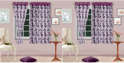 

Cortina 150 cm (5 ft) Polyester Window Curtain (Pack Of 4)(Floral, Purple)