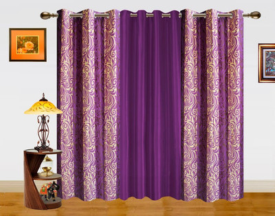 9% OFF on Dekor World 215 cm (7 ft) Polyester Door Curtain (Pack Of 3)(Striped, Purple)