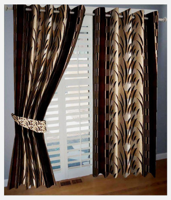 

Decor World 152 cm (5 ft) Polyester Window Curtain (Pack Of 2)(Abstract, Brown)