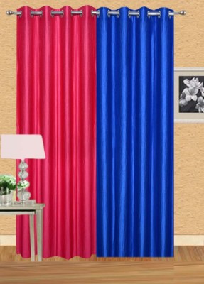 Stella Creations 275 cm (9 ft) Polyester Room Darkening Long Door Curtain (Pack Of 2)(Solid, Blue, Pink)