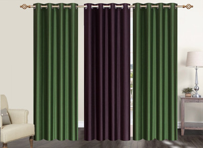 

Furnishing Zone 213 cm (7 ft) Polyester Door Curtain (Pack Of 3)(Plain, Green, Brown), Brown;green