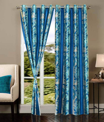 

Handloom Hut 152 cm (5 ft) Polyester Window Curtain (Pack Of 2)(Printed, Blue Crystal Leaf)