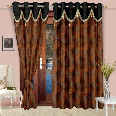 

Cortina 210 cm (7 ft) Polyester Door Curtain (Pack Of 2)(Floral, Brown)