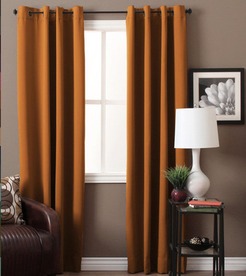 

American-Elm 153 cm (5 ft) Polyester Window Curtain (Pack Of 2)(Solid, Orange)