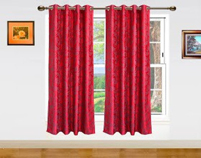 13% OFF on Dekor World 150 inch (5 ft) Polyester Window Curtain (Pack Of 2)(Printed, Maroon)