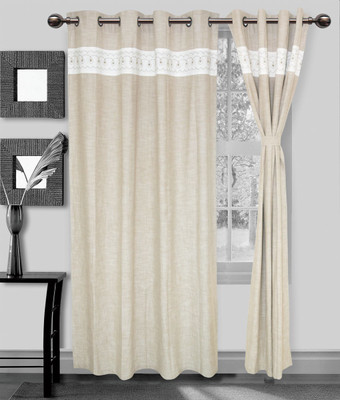 

Elan 210 cm (7 ft) Cotton Window & Door Curtain Single Curtain(Embroidered, Beige)