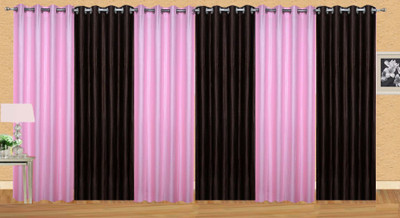 

Ville Style 153 cm (5 ft) Polyester Window Curtain (Pack Of 6)(Solid, Pink, Brown), Brown;pink