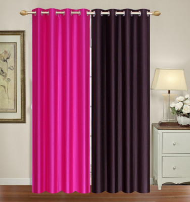 Furnishing Zone 274 cm (9 ft) Polyester Long Door Curtain (Pack Of 2)(Plain, Pink, Brown), Brown;pink