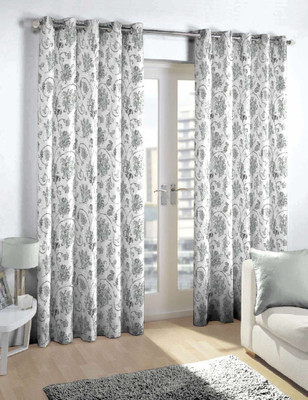 

Skipper 275 cm (9 ft) Blends Long Door Curtain Single Curtain(Floral, Grey)