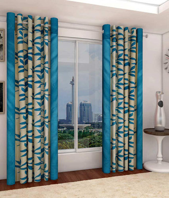 

PHF 213 cm (7 ft) Polyester Door Curtain (Pack Of 2)(Floral, aqua blue)