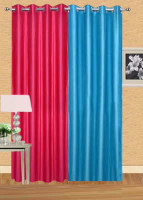 

Ville Style 153 cm (5 ft) Polyester Window Curtain (Pack Of 2)(Solid, Pink, Blue), Blue;pink
