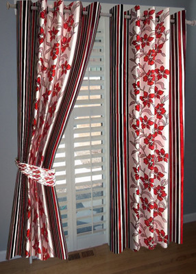 

Divine 214 cm (7 ft) Polyester Door Curtain (Pack Of 2)(Floral, Red)