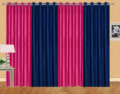 

Ville Style 275 cm (9 ft) Polyester Long Door Curtain (Pack Of 4)(Solid, Pink, Dark Blue), Dark blue;pink
