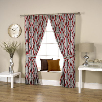 

Threadmix 152 cm (5 ft) Polyester Window Curtain (Pack Of 2)(Abstract, Red)