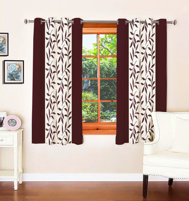 

Optimistic Home Furnishing 150 cm (5 ft) Polyester Window Curtain (Pack Of 2)(Floral, Brown)