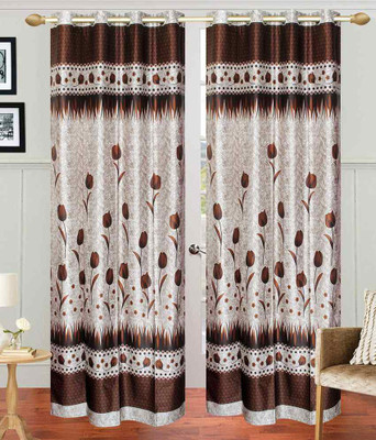Ville Style 214 cm (7 ft) Polyester Door Curtain (Pack Of 2)(Floral, Brown)