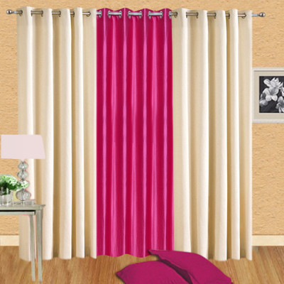 

Excel Bazaar 214 cm (7 ft) Polycotton Door Curtain (Pack Of 3)(Plain, Cream-1darkpink)