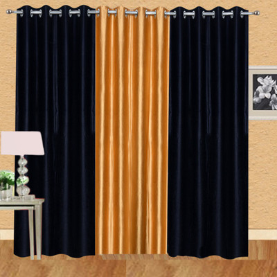 

Excel Bazaar 214 cm (7 ft) Polycotton Door Curtain (Pack Of 3)(Plain, Black-1golden)