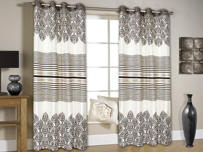 

strings 213 cm (7 ft) Jacquard Window & Door Curtain (Pack Of 2)(Floral, Black)