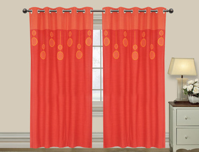 

Elan 210 cm (7 ft) Cotton Door Curtain Single Curtain(Embroidered, Red)