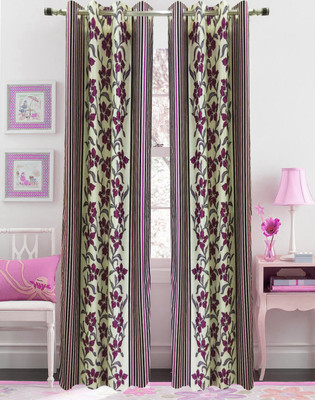 

Urban Arts 274.32 cm (9 ft) Polyester Long Door Curtain Single Curtain(Floral, Pink)