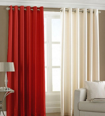 

Excel Bazaar 214 cm (7 ft) Polyester Door Curtain (Pack Of 2)(Plain, Red, Cream), Cream;red