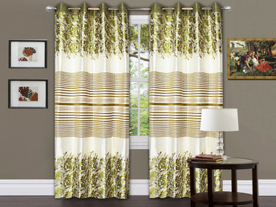 

strings 274 cm (9 ft) Jacquard Window & Door Curtain (Pack Of 2)(Floral, Green)