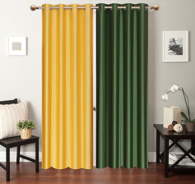 

Furnishing Zone 152 cm (5 ft) Polyester Window Curtain (Pack Of 2)(Plain, Yellow, Green), Green;yellow