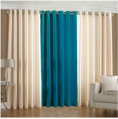 

PHome Decor 152 cm (5 ft) Polyester Window Curtain (Pack Of 3)(Plain, 2 Cream 1 Aqua)