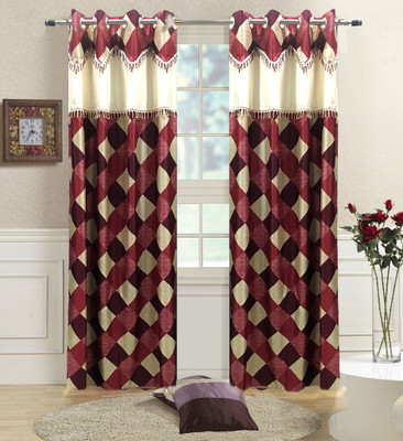 45% OFF on Homefab India 214 cm (7 ft) Polyester Door Curtain (Pack Of 2)(Geometric, Maroon)