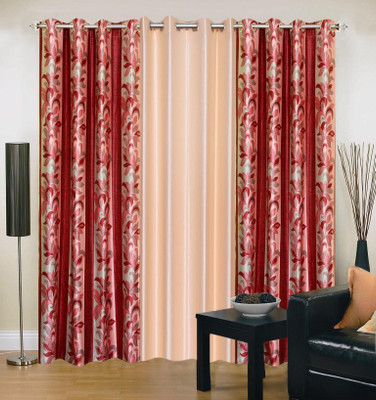 

Excel Bazaar 214 cm (7 ft) Polyester Door Curtain (Pack Of 3)(Floral, Maroon, Beige), Beige;maroon