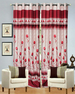 

Saaj 84 inch (3 ft) Polycotton Window Curtain (Pack Of 2)(Floral, Red)