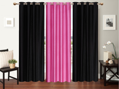 Furnishing Zone 274 cm (9 ft) Polyester Long Door Curtain (Pack Of 3)(Plain, Black, Pink)