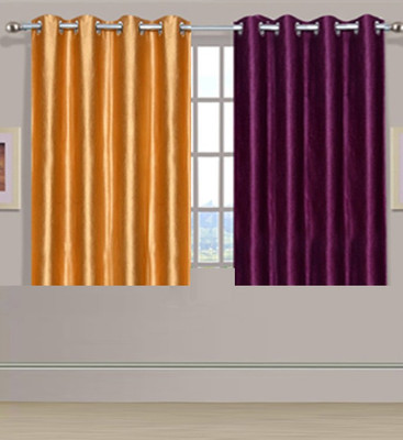 

ExpressionsHome 152 cm (5 ft) Polyester Window Curtain (Pack Of 2)(Solid, Gold, Black), Black;gold