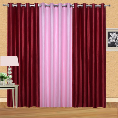 

Excel Bazaar 275 cm (9 ft) Polyester Long Door Curtain (Pack Of 3)(Solid, Maroon, Light Pink)