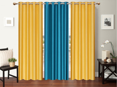 

Furnishing Zone 274 cm (9 ft) Polyester Long Door Curtain (Pack Of 3)(Plain, Yellow, Blue), Blue;yellow