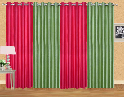 

Ville Style 275 cm (9 ft) Polyester Long Door Curtain (Pack Of 4)(Solid, Pink, Light Green), Light green;pink